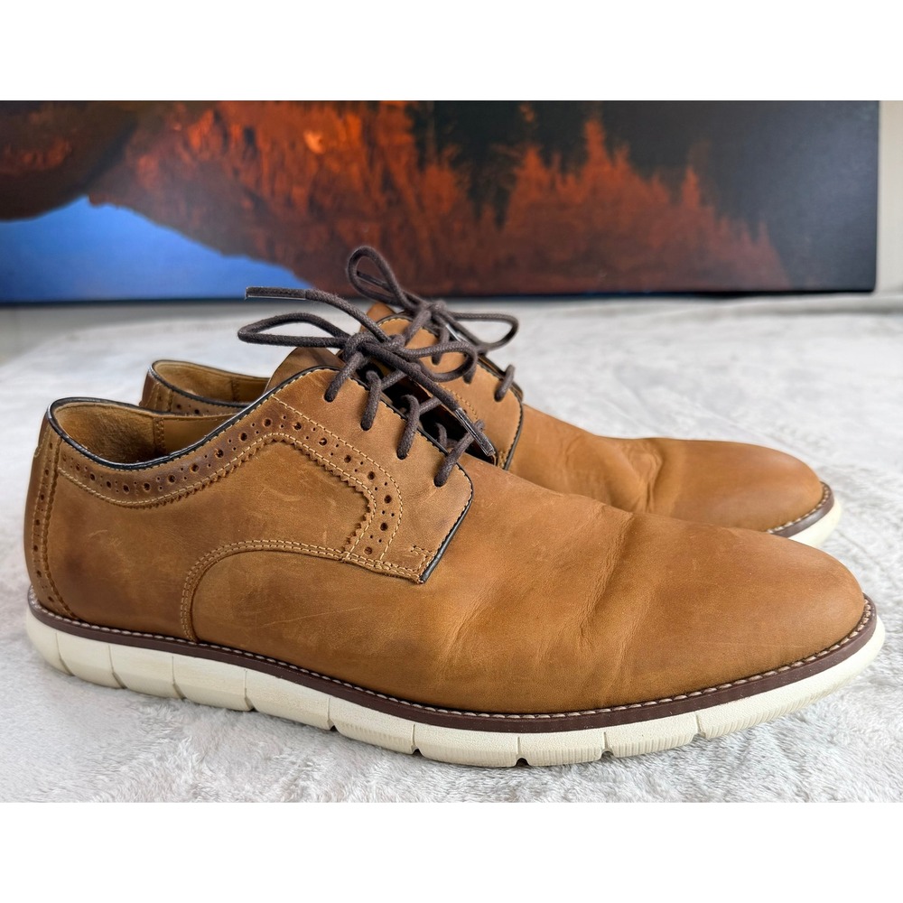 Johnston & Murphy Mens Holden Plain Toe Full Grain Leather Shoes Tan 10.5 M